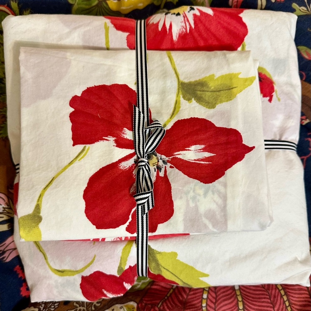 Pottery Barn Floral Red and White Bedding Set